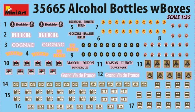 1/35 Ящики з пляшками алкоголю, збірні пластикові (MiniArt 35665 Alcohol Bottles With Boxes)