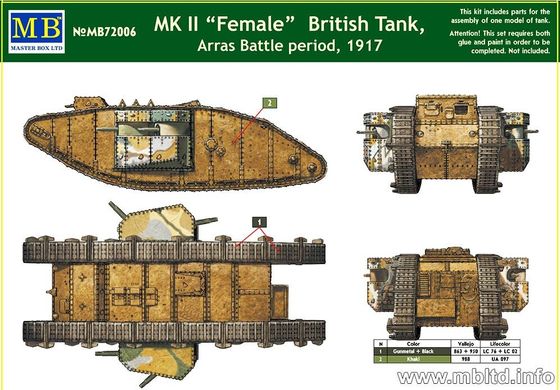 1/72 Mk.II "Female" британський танк, битва при Аррасі 1917 року (Master Box 72006), збірна модель