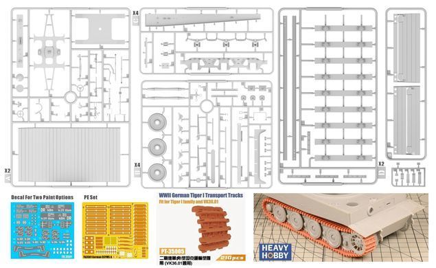 1/35 Німецька 80-тонна залізнична платформа Type SSyms Schwerer Platformwagen ранньої версії + транспортувальні траки для Tiger I (T-Model TB101), збірна модель