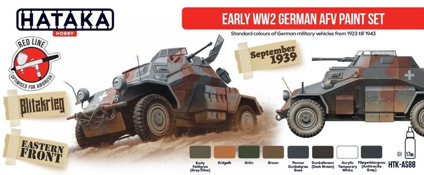 Набор красок Early WW2 German AFV, 8 штук (Red Line) Hataka AS-88