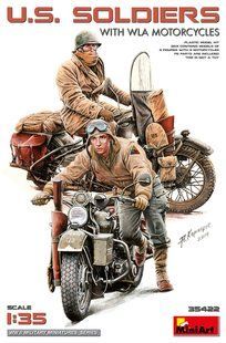 1/35 Американские солдаты с мотоциклами&nbsp;Harley-Davidson WLA (MiniArt 35422), сборные пластиковые