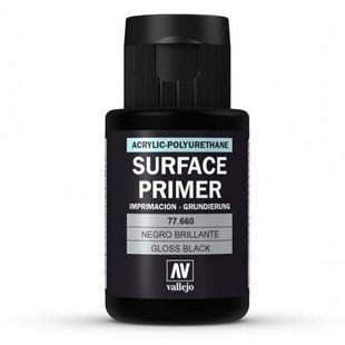 Грунтовка Черная Глянцевая, 32 мл (Vallejo 77660 Gloss Black Surface Primer Acrylic-Polyurethane)