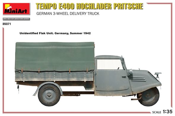 1/35 Tempo E400 Hochlader Pritsche германский трехколесный грузовой автомобиль (Miniart 35371), сборная модель