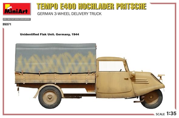 1/35 Tempo E400 Hochlader Pritsche германский трехколесный грузовой автомобиль (Miniart 35371), сборная модель