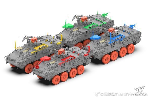 1/72 Бронетранспортер M1127 RV Stryker с кормовым пулеметом M240B и HF-антенной + 3D-печатные колеса и система LRAS3 (3R Model TK-7015), сборная модель