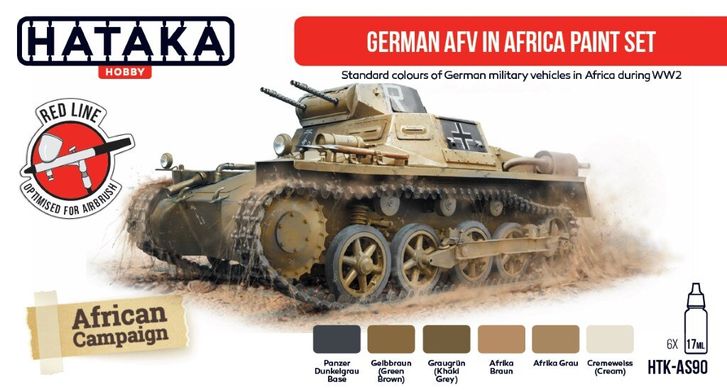 Набор красок German AFV in Africa WW2, 6 штук (Red Line) Hataka AS-90