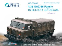 1/35 Обьемная 3D декаль для автомобиля ГАЗ-66, интерьер, для моделей Trumpeter (Quinta Studio QD35002)