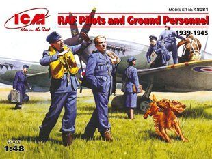 1/48 Пилоты и техники ВВС Великобритании 1939-45 годов, 7 фигур и аксессуары (ICM 48081), сборные пластиковые БЕЗ КОРОБКИ