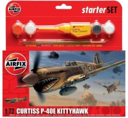 1/72 Curtiss P-40E Kittyhawk + клей + краска + кисточка (Airfix 50078) сборная модель
