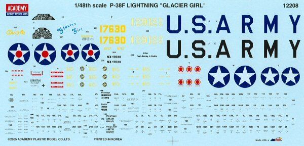 1/48 P-38F Lightning "Glacier Girl" американский истребитель (Academy 12208) сборная модель
