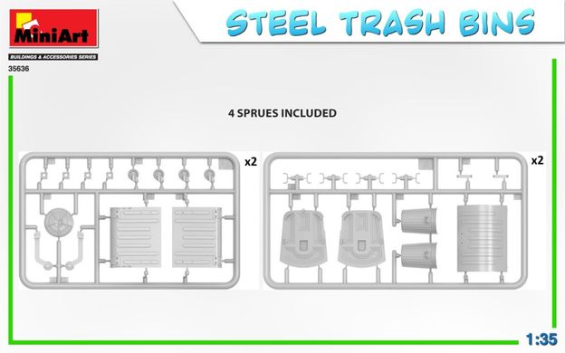 1/35 Металлические мусорные баки-контейнеры (Miniart 35636), сборные пластиковые