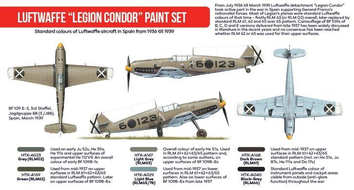 Набор красок Luftwaffe Legion Condor 1936-39, 6 штук (Red Line) Hataka AS-32