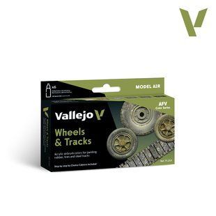 Набір фарб під аерограф "Колеса і траки: Wheels and Tracks", 6 фарб по 18 мл, акрилові (Vallejo Model Air 71213 Paint Set)