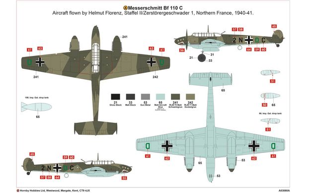 1/72 Messerschmitt Bf-110C/D германский тяжелый истребитель (Airfix 03080A) сборная модель