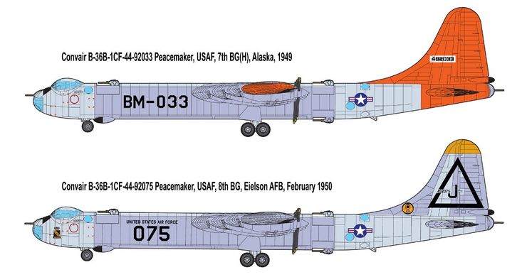 1/144 Convair B-36B Peacemaker (ранній) американський бомбардувальник (Roden 347), збірна модель