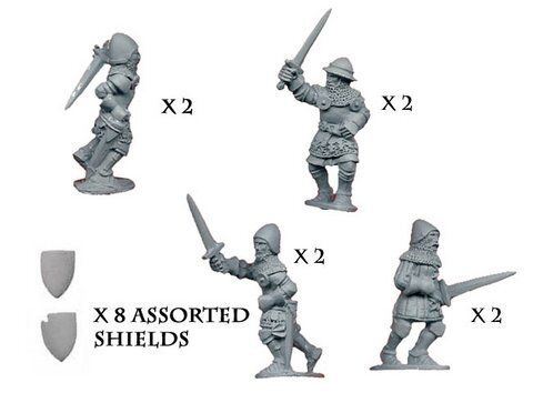 Средневековье (Medieval World) - Dismounted knights with sword and shield (8) - Crusader Miniatures NS-CM-MEH005