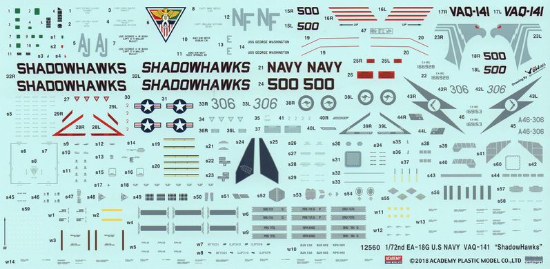 1/72 Самолет USN EA-18G Growler эскадрильи VAQ-141 "Shadow Hawks" (Academy 12560), сборная модель