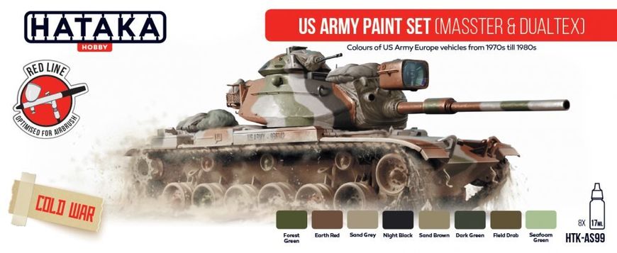 Набор красок US Army MASSTER and DUALTEX scheme, 8 штук (Red Line) Hataka AS-99