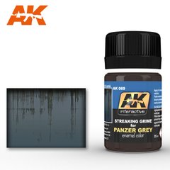 Брудні потьоки для Panzer Grey, рідина для імітації ефекту, 35 мл (AK Interactive AK069 Streaking Grime for Panzer Grey), емалева