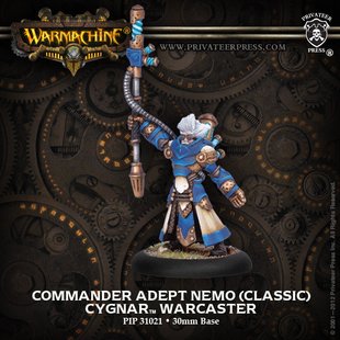 Commander Adept Nemo Warcaster, мініатюра Cygnar Warmachine (Privateer Press PIP-31021), збірна металева нефарбована