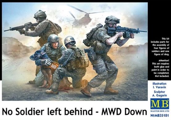 1/35 No soldiers left behind - MWD down, 4 фигуры + собака (Master Box 35181), сборные пластиковые