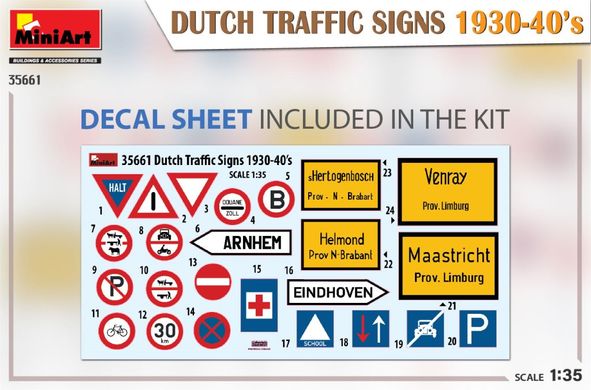 1/35 Нідерландські дорожні знаки 1930-40-их років, збірні пластикові (Miniart 35661)