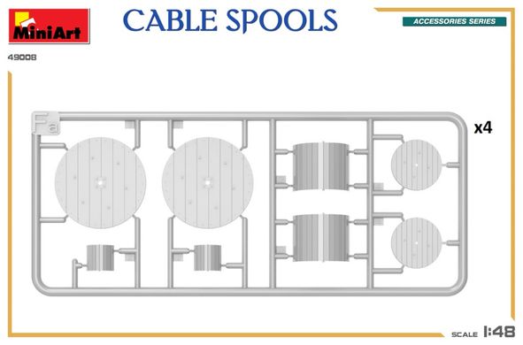 1/48 Кабельные катушки, 8 штук разного размера, сборные пластиковые (Miniat 49008 Cable Spools)