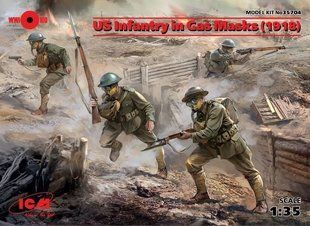 1/35 Піхота США в протигазах, 1918 рік, 4 фігури (ICM 35704), збірні пластикові
