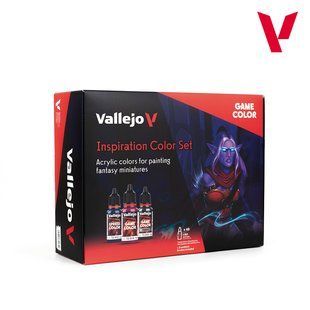 Набір "Inspiration Color Set: 36 фарб, 2 Ink-а, 2 проливки, 2 Special FX, 4 Xpress Color, Airbrush Thinner, Gloss Polyurethane Varnish, пензлі, довідники", 48 баночок по 18 мл, акрилові (Vallejo Game Color 72182)