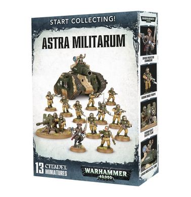 Start Collecting! Astra Militarum, 11 фігур + розрахунок гармати + танк (Games Workshop 70-47), збірні пластикові