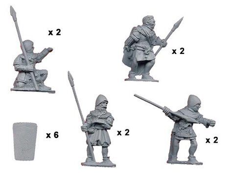 Средневековье (Medieval World) - Spearmen with Pavisse (8) - Crusader Miniatures NS-CM-MEH007