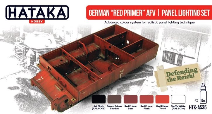 Набор красок German Red Primer, panel lighting set, 6 штук (Red Line) Hataka AS-35