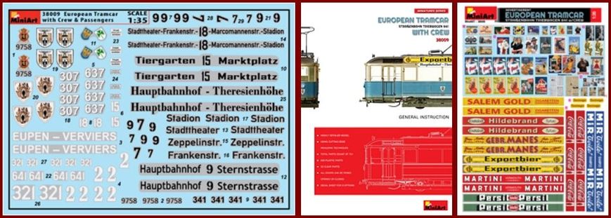 1/35 Европейский трамвай + экипаж и пассажиры + основание + аксессуары (MiniArt 38009)