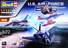 1/72 Набір моделей "US Air Force 75th Anniversary": F-16, F-117 та F-89, комплект з фарбами, клеєм та пензлями (Revell 05670), збірні моделі
