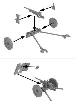 1/72 Pak 36: 2 пушки + 6 фигур + журнал (First To Fight 022) сборка без клея