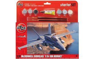 1/72 Літак F-18A Hornet, комплект з фарбами, клеєм та пензлями (Airfix 55313), збірна модель