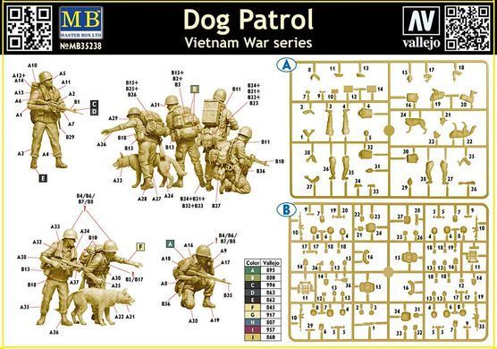 1/35 Dog Patrol, американские военные с собакой, война во Вьетнаме, 4 фигуры (Master Box 35238), сборные пластиковые
