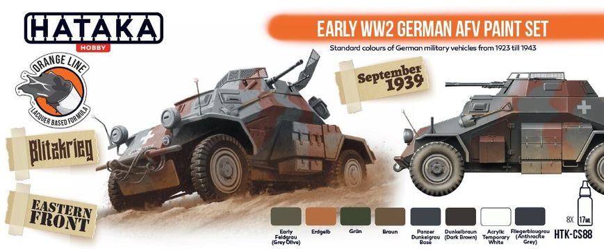 Набор красок Early WW2 German AFV, 8 штук (Orange Line) Hataka CS-88